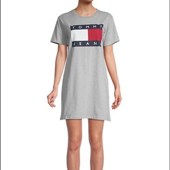 NWOT Tommy Jeans Flag Logo Cotton T-Shirt Dress GREY - Picture 4 of 7